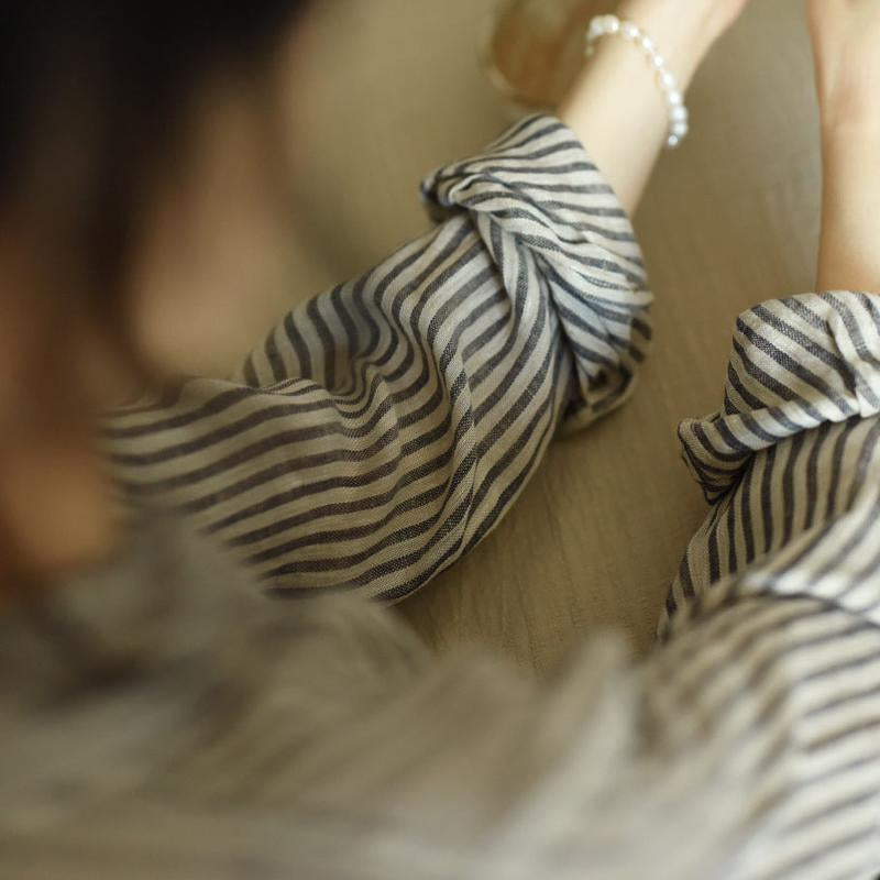 Non Printed Linen Striped Shirt Women Pring Autumn Bandage Dress Long Sleeved Cardigan Niche Casual Shirt Cotton Linen Women Clothing